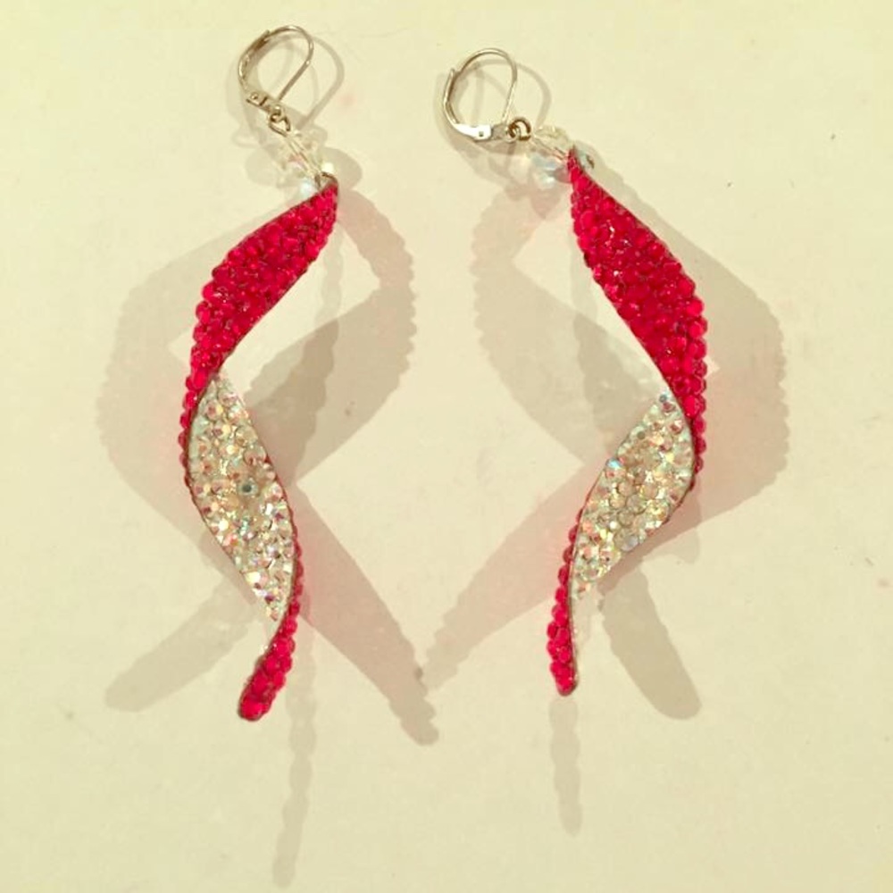 Red and clear rhinestone swirl earrings